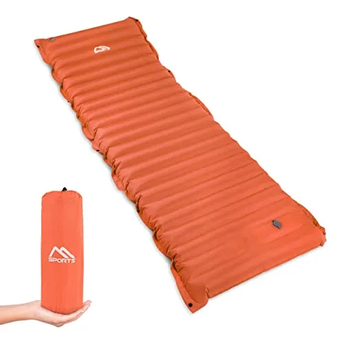MSPORTS Premium Camping Isomatte mit Fußpumpe, ultraleicht und feuchtigkeitsbeständig (Orange) - Hochwertige Isomatte aus 75D-Pongee mit PVC, ideal für Outdoor-Aktivitäten. Selbstaufblasend dank integrierter Fußpumpe. Perfekt für Camping, Wandern und Festivals. Leicht und robust für besten Komfort in der Natur.