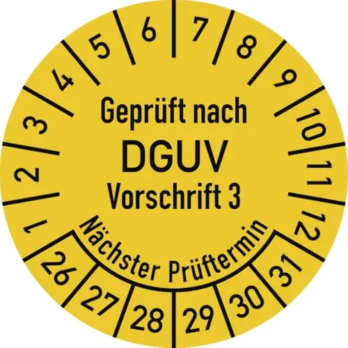Dreifke® Prüfplakette Geprüft nach DGUV V3 ..., 2026-2031, Folie, Ø 30 mm, 10 Stk./Bog.