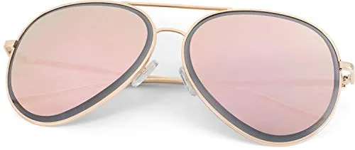 styleBREAKER Unisex Piloten Sonnenbrille mit geschliffenem Rand, verspiegelten Polycarbonat Gläsern und Metall Gestell, Piloten-Brille 09020102, Farbe:Gestell Gold/Glas Pink verspiegelt