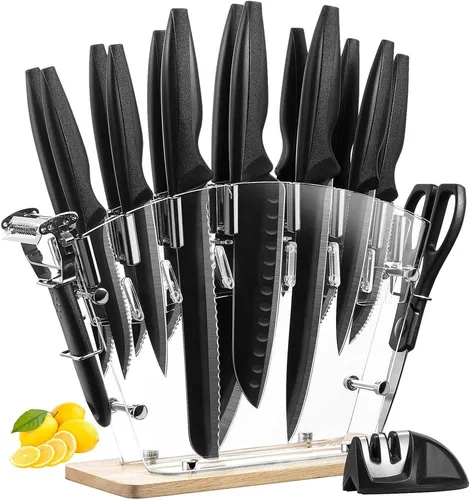 17-teiliges Küchenmesser-Set mit Messerblock, Schere & Schäler