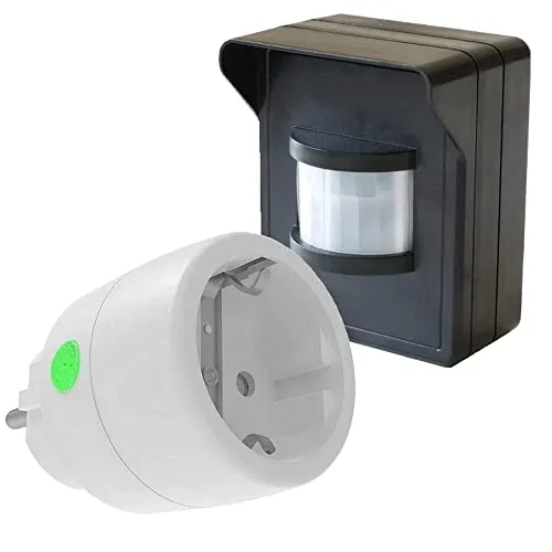 PD-540 DIW-FUNK Bewegungsmelder mit Funk Steckdose - Bewegungsmelder für innen und außen, erkennt Bewegungen automatisch und schaltet Licht per Funk ein. Inkl. Power-Funk Steckdose bis 2300W, ideal für flexibles Lichtmanagement.