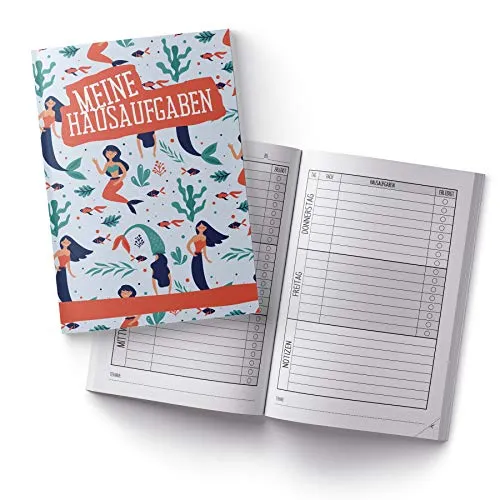 itenga Hausaufgabenheft Meerjungfrauen DIN A5 96 Seiten Schulbedarf Meine Hausaufgaben für Grundschule Gemeinschaftsschule Gymnasium