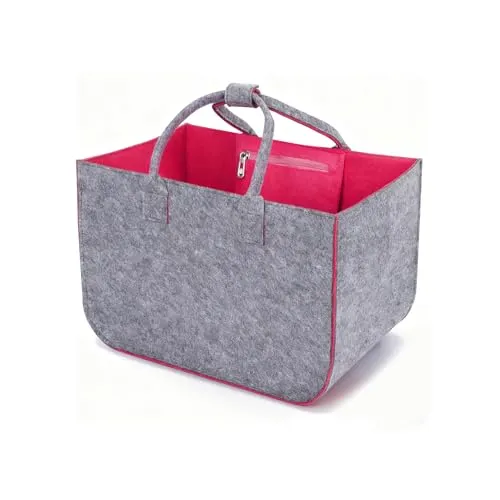 Cozary Filztasche Einkaufstasche 30L, Groß Filztaschen Shopper mit Reißverschlussfach, Tragetasche Filz Faltbar mit Henkel, Shopping Bag Kaminholztasche Einkaufskorb