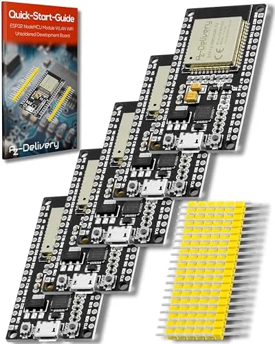 AZDelivery 5 x ESP-32 Dev Kit C unverlötet NodeMCU Module WLAN WiFi Development Board mit CP2102 (Nachfolgermodell zum ESP8266) und kompatibel mit Arduino inklusive E-Book!…