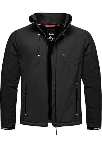 Amaci&Sons Herren Softshell Herbst Winter Outdoor Funktionsjacke Wind & Wasserdicht 9116 Schwarz XXL