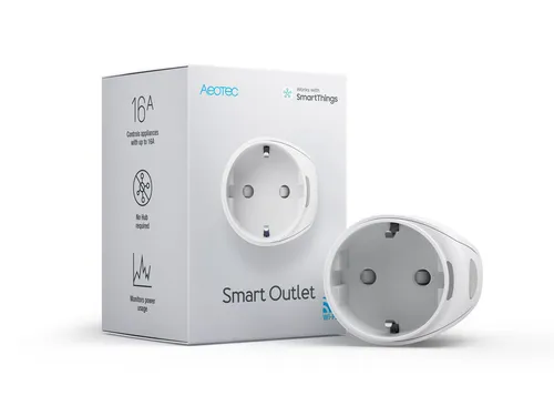 Aeotec Smart Outlet Type F | Smarte Steckdose Wi-Fi mit Energiemessung - Smart & Ferngesteuerte Stecker, steuere Geräte bequem per App oder Sprachassistenten und überwache den Stromverbrauch in Echtzeit für mehr Energieeffizienz.