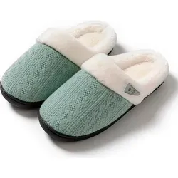 OKWISH Hausschuhe Flauschige mit Anti-Rutsch-Sohle, Baumwoll-Hausschuhe für Damen & Herren, Dicke Sohle, Weich und Warm, Komfortable Indoor-Pantof... - Grün