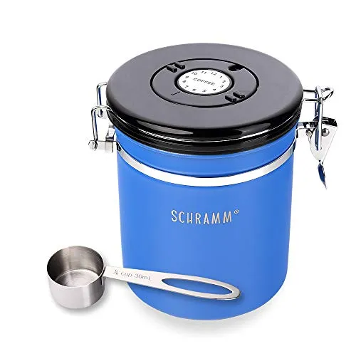 Schramm® Kaffeedose 1500 ml in 10 Farben mit Dosierlöffel Höhe: 15cm Kaffeedosen Kaffeebehälter aus Edelstahl, Farbe:blau