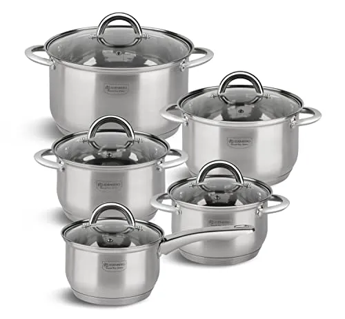 EDENBERG 10-tlg. Topfset Induktion aus Edelstahl - Hochwertiges Kochtopf Set für Induktionsherde, hitzebeständig bis 250°C, mit praktischer Messskala und gleichmäßiger Wärmeverteilung für perfektes Kochen.