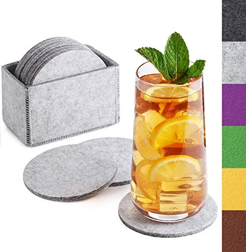Sidorenko Filz Untersetzer rund für Gläser - 10er Set Ink. Box - Design Glasuntersetzer in hellgrau für Getränke, Tassen, Bar, Glas - Premium Tischuntersetzer Filzuntersetzer