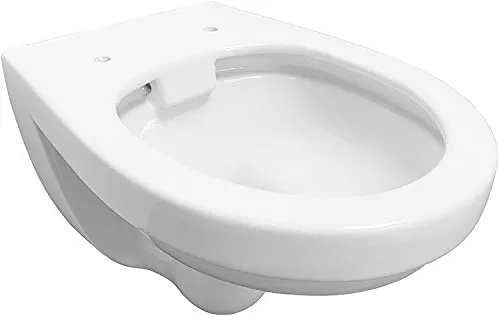 Adob Spülrandlose Wandhängende WC Keramik Toilette Weiß mit Schutzmatte - Elegante spülrandlose WC Keramik in Weiß von ADOB. Einfach zu reinigen, da ohne Spülrand, und inklusive Schallschutzmatte. Ideal für modernes Badezimmerdesign.