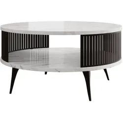 Mirjan24 Couchtisch Rajkon – Runde Form mit Ablage - Beistelltisch fürs Wohnzimmer mit eleganter Bianco Marmor Tischplatte und stabilen Metallbeinen, ideal für stilvolle Akzente in Ihrem Wohnraum.