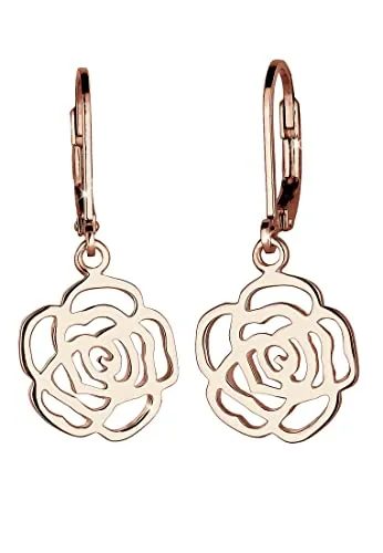 Elli Ohrringe Damen Cut-Out Rose aus 925 Sterling Silber - Elegante Cut-Out Rosen Ohrhänger aus rosé vergoldetem 925 Sterling Silber, perfekt für jeden Anlass. Hochwertiger Echtschmuck, der jedem Outfit einen süßen Touch verleiht.