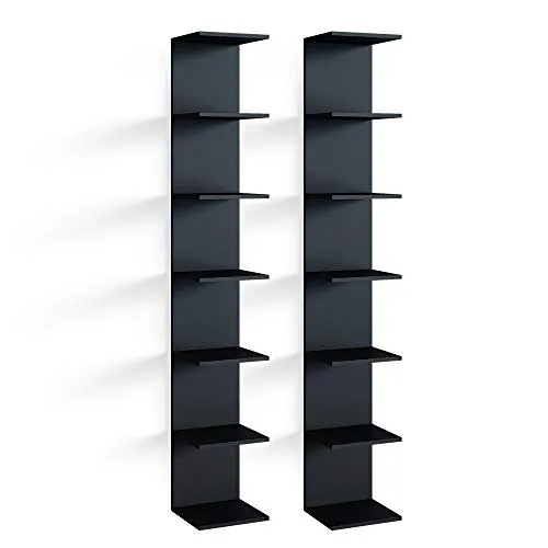 Vicco Bücherregal Paolo 2er Set, Schwarz 30 x 190 cm - Bücherschränke, modernes 2er Set mit 6 Ablageflächen, ideal für eine stilvolle und platzsparende Aufbewahrung von Büchern und Deko.