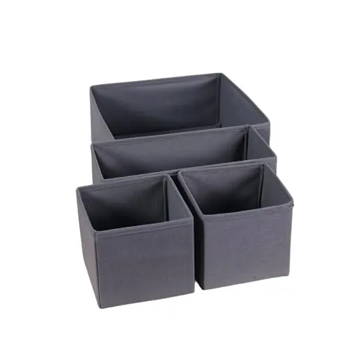 PRENDİ HOME 4-teiliges faltbares Schubladen- und Kleiderschrank-Organizer-Set – 28 x 28 x 13 cm, 28 x 13 x 13 cm, 13 x 13 x 13 cm – Anthrazit stilvolle und praktische Aufbewahrungsboxen