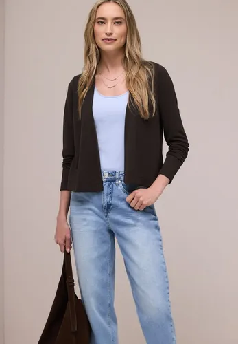 Street One Langarm Jacke in Espresso Brown – Offene Passform 46 - Moderne Langarmjacke im Strick-Look, ideal für lässige Outfits. Perfekte Passform mit einer vorderen Länge von 54 cm und Brustweite von 51 cm für höchsten Tragekomfort.
