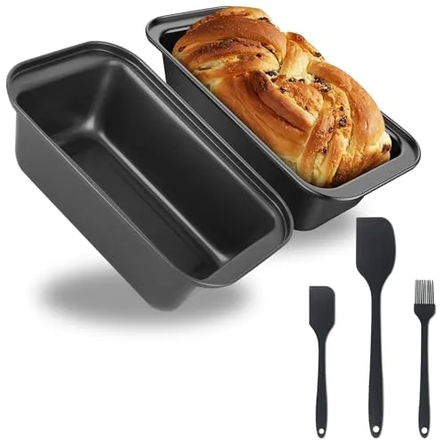 UZSUZZ Brotbackform Kastenform 2pcs Rechteckig Antihaftbeschichtet Karbonstahl Brotbackform mit 1 Küchenbürstenund 2 Silikonspatel für Toastbrot Brot Backen Laibe Kuchen Gebäck (M)