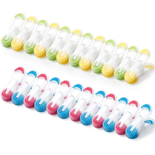 Romon Wäscheklammern, Wäscheklammer Bunt Wäscheklammern Ohne Abdruck, 24 Stück Windfeste Kunststoff Sockenklammern Kluppen Soft Grip Clothes Pegs für Wäscheleinen Kleiderbügel T Shirts Unterwäsche