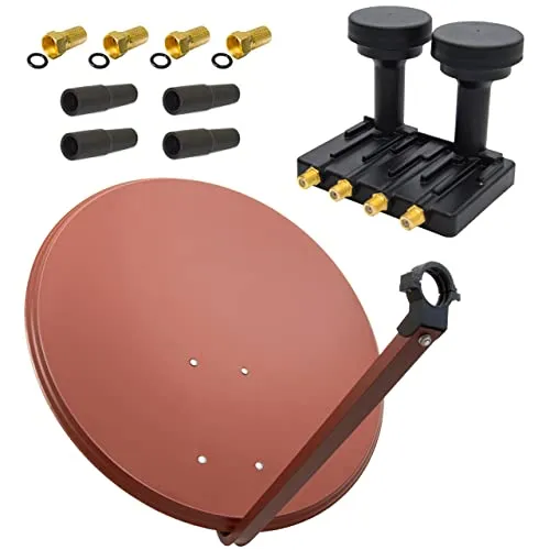 PremiumX Satelliten-Komplettanlage 80cm - SAT-Antennen mit hochwertiger Polyesterbeschichtung für optimalen Korrosionsschutz und besten Empfang von Astra und Hotbird. Ideal für bis zu 4 Teilnehmer, einfache Montage und starke Signalqualität.