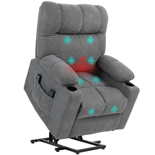 HOMCOM Elektrischer Fernsehsessel mit Aufstehhilfe - Relaxsessel mit Massage- und Wärmefunktion für optimale Entspannung, ideal für Senioren. Bequem und einfach zu bedienen mit Fernbedienung und zwei Getränkehaltern.