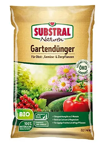Substral Naturen Bio Gartendünger 4 kg - Universaldünger für Obst, Gemüse und Zierpflanzen, 100% natürliche Inhaltsstoffe, fördert gesundes Pflanzenwachstum bis zu 3 Monate.