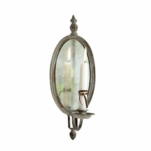 Loberon Kerzenhalter Eugene | Antiker Look mit Spiegelglas - Kerzenständer im Antik-Look mit tropfenförmigen Verzierungen und integriertem Kerzenteller, der Wachs auffängt. Perfekt für stimmungsvolle Beleuchtung und langlebig durch nachhaltige Materialien.