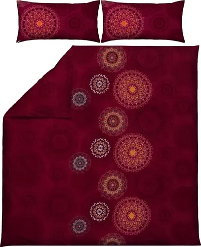 Erwin Müller Flanell Bettwäsche - Mandala Design in Bordeaux - Kuschelige Erwin Müller Flanell Bettwäsche mit fantasievollem Mandala-Muster. Temperaturregulierend und angenehm weich, ideal für kalte Nächte. Praktischer Reißverschluss für einfachen Bezug.