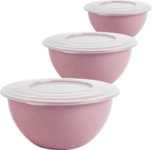 3x Schüssel mit Deckel 5L Pastellrosa vielseitig für Küche & Aufbewahrung