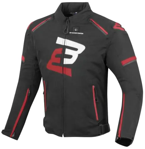 Bogotto Sparrow Wasserdichte Motorrad Textiljacke, schwarz-rot, Größe S - Motorradjacke aus robustem Polyester mit atmungsaktivem Innenfutter und wasserdichter Membrane, ideal für jeden Wetterbedingungen.