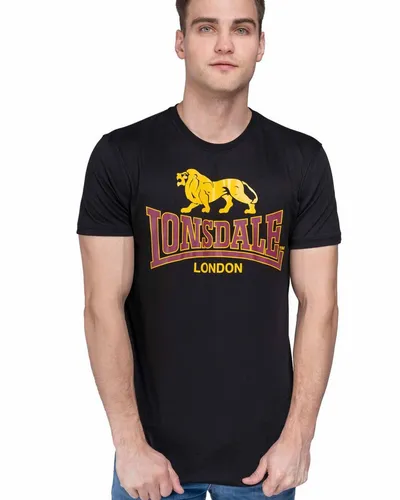 Lonsdale Herren T-Shirt Taverham XL in Black - Stylisches T-Shirt für Herren mit hochwertigem Druck auf Brust und Ärmel, ideal für lässige Outfits und Freizeitaktivitäten.