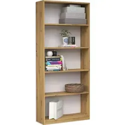 Bücherregal Onyx R60 ARTISAN - Modernes Bücherregal mit 5 Regalfächern, ideal für Wohnzimmer oder Arbeitszimmer. Helles Holz-Finish und freistehende Montage sorgen für eine stilvolle Aufbewahrung.