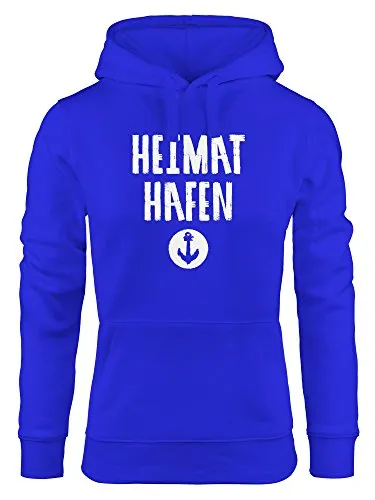 MoonWorks Damen Kapuzen-Pullover Heimat-Hafen Anker Hoodie Blau L - Stylischer Damen Hoodie mit Heimat-Hafen Aufdruck. Bequem und tailliert für einen femininen Look, ideal für Freizeit und Alltag. Hochwertiger Material-Mix sorgt für angenehmen Tragekomfort.