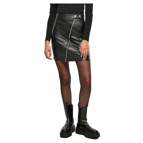 Urban Classics Damen Biker Skirt aus Kunstleder, Schwarz, 4XL EU - Röcke für Damen mit schickem Kunstleder-Look, diagonalem Reißverschluss und femininer Regular Fit Passform für einen trendigen Auftritt.