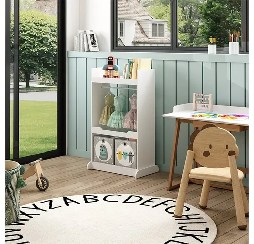 Vicco Kinderkleiderschrank Conny, Weiß, 67 x 110 cm mit Kleiderstange - Stylischer Kinderkleiderschrank Conny mit geräumiger Ablagefläche und stabiler Aufhängestange aus Massivholz, ideal für jedes Kinderzimmer.