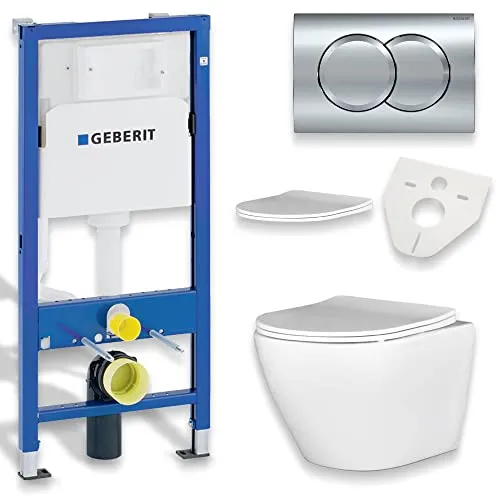 KOLMAN WC Set: Geberit Duofix Basic UP 100 mit DESNA Wand-WC und Soft-Close Sitz - Spülkästen Set mit randloser DESNA-Toilettenschüssel für einfache Reinigung, Soft-Close Duroplast Sitz und gratis Schallschutzmatte für ruhigen Komfort.