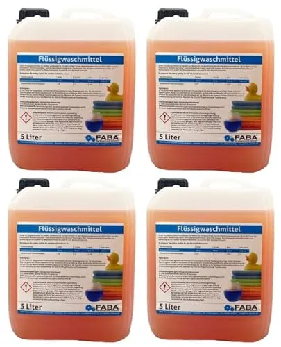 FABA Flüssigwaschmittel Konzentrat 4 x 5 L, orange, frisch angenehm, gratis Ausgießer