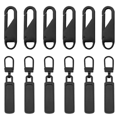 Eupneicu Reißverschluss Zipper [ 12 Stück ], Metall Zipper Pull, Abnehmbares Metall Reißverschlussanhänger Ersatzzipper Für Koffer Mantel Stiefel Jackenrucksäcke[ Schwarz]