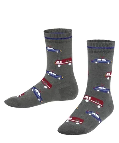FALKE Unisex Kinder Socken Police and Fire Cars K So Baumwolle gemustert 1 Paar, Grau Light Grey Melange 3390, 23-26