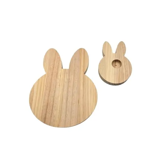 PAGEN® Frühstücksbrettchen Hase 2er-Set, Frühstücksbrett Häschen 2 Stück, Holzbrett mit Motiv in zwei Größen, robust & pflegeleicht, Inkl. Eierhalter in Hasenform, Holz. 20x25x1,8 cm / 10x15x1,8 cm. 3
