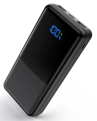 Power Bank 27000mAh, Powerbank Schnellladefunktion USB C PD 20W | Fast Portable Charger für Samsung Galaxy iPhone Handy, Externe Handyakkus mit LED Display 2 Input & 3 Output, Schwarz
