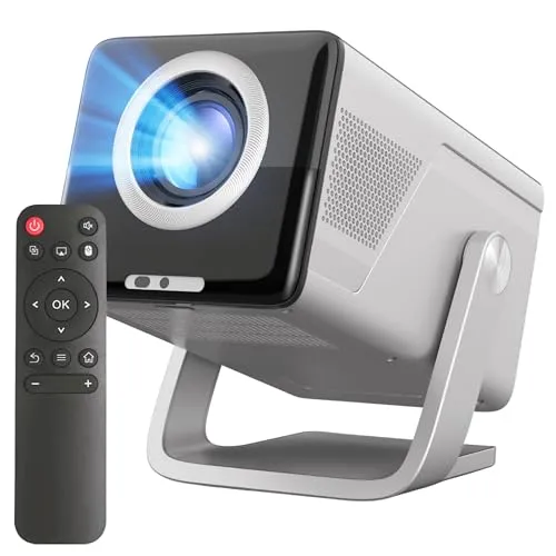 Reagle R-MOVIELUM-P50 Beamer Full HD 1080p 8K Upscaling, 1000 ANSI LED Projektor Tragbar 130 Zoll, Android 14 Wi-Fi 6 Bluetooth 5.4 Auto Fokus Keystone HDMI USB Smart TV 180° drehbar Heimkino Miracast