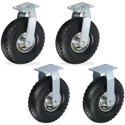 Bockrolle Lenkrolle Set 3.00-4 - Rollen mit Anschraubplatte, ideal für schwere Lasten bis 120 kg, robustes Stahlmaterial und langlebige Lufträder für einfache Mobilität.