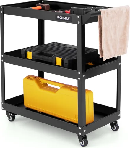 COSTWAY 3 Etagen Werkstatt-Rollwagen – Robuster Werkzeugwagen mit 4 Universalrädern - Vielseitiger Werkstattwagen mit 3 großen Ablageflächen für optimale Organisation. Der stabile Metallrahmen trägt bis zu 120 kg und sorgt für mühelose Mobilität dank 4 geräuschloser Räder, ideal für Werkstätten und Büros.
