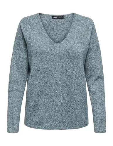 ONLY V-Ausschnitt-Pullover ONLRICA - Stylischer Pullover aus 50% recyceltem Polyester, in smaragdgrün mit lockerem Schnitt und Langarm, ideal für nachhaltige Modebewusste.