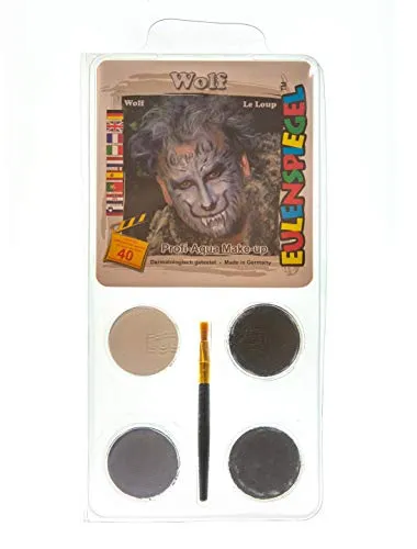 Eulenspiegel 204412 - Motiv-Set Wolf, 4 Farben, 1 Pinsel, 1 Anleitung, für ca. 40 Masken, Karneval, Motto-Party