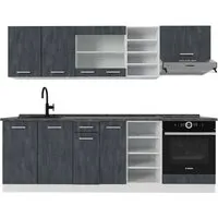 Vicco Küchenzeile R-Line, Schwarz Beton/Weiß, 240 cm AP Anthrazit - Küchenzeilen mit ergonomischen höhenverstellbaren Füßen für komfortables Arbeiten. Flexibel anpassbar durch verschiedene Konfigurationen und Module.