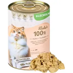 Lecker.Pet® Balu's 100% Huhn und Truthahn Katzenfutter - Katzenfutter aus 100% natürlichem Hühner- und Truthahnfleisch, mager und proteinreich, ideal für ernährungssensible Katzen. Getreidefrei und ohne Zusatzstoffe für beste Verträglichkeit.