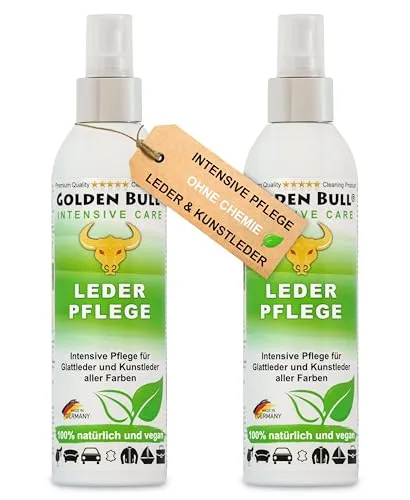 Golden Bull® Lederpflege Spray intensiv 2x250ml [VEGAN - OHNE Chemie] Natürliches Leder Kunstleder Pflegemittel für werterhaltende Pflege von Ledersitz, Ledercouch, Autositz, Sofa, Lederjacke