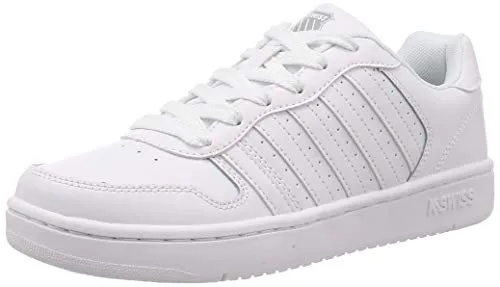 K-Swiss Court Palisades Herren Turnschuh, White Gray, 41 EU - Herren-Sneaker mit Leder-Obermaterial und bequemer Ortholite-Sohle für optimalen Tragekomfort und Stil im Alltag.