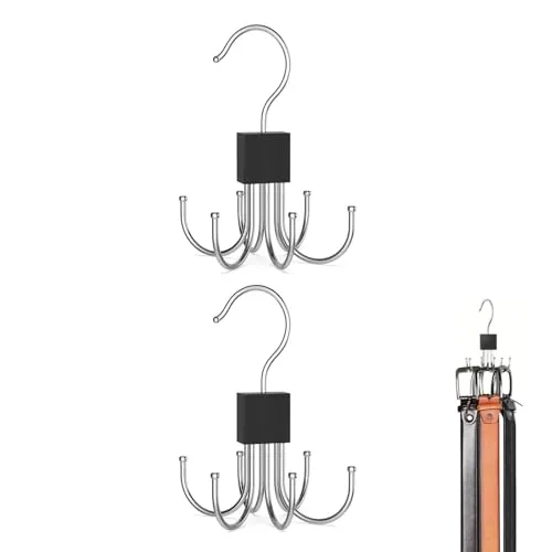 Gürtel Aufbewahrung,2 PCS 360 Grad drehbarer Gürtelhalter aus Metall Krawattenhalter mit 6 Haken Multifunktionale Kleiderbügelhaken Drehbarer Gürtelständer für Socken,Schal,Gürtel und Handschuhe